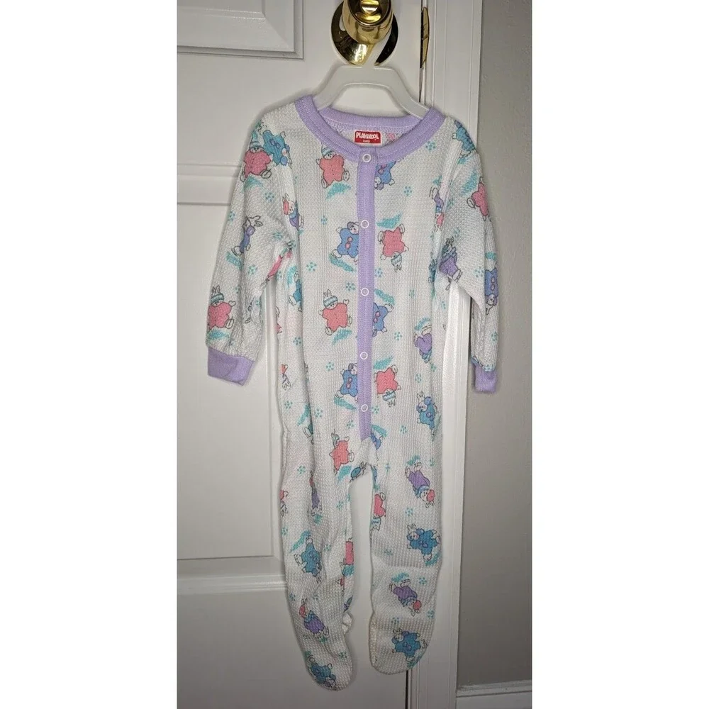 NWOT Vintage Baby Kids 80s-90s Playskool Footie Pajamas Layette Baby Bunnies 12M